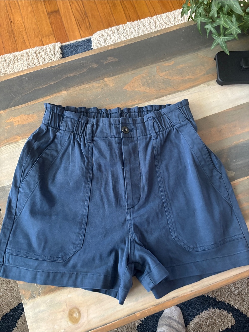 High-Waist Navy Paperbag Shorts - Women